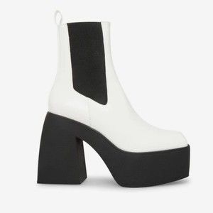 Steve Madden - Teaser White Patent Leather Platform Heeled Bootie